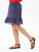 Buse Vual Kısa Yazlık Etek Tomurcuk Desen Saks Kareli 6171 2XL-3XL Saks - 3