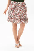 Buse Vual Kısa Yazlık Etek Tomurcuk Desen Beyaz 6165 2XL-3XL Beyaz - 1