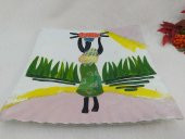 Afrikalı Kadın Temalı Mozaik Yeşil Cam Motifli Cam Tabak Desenli Boyama - 2