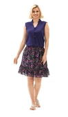 Buse Vual Kısa Yazlık Etek Tomurcuk Desen Koyu Mor 6169 2XL-3XL Koyu Mor - 6