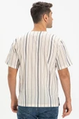 Kısa Kol Şile Bezi Zımbalı Erkek Yazlık Tshirt Ekru Gri Çizgili 3028 thumbnail 2