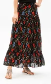 Buse Vual Uzun Yazlık Etek Gelincik Desen Kırmızı Siyah Çizgili 6159 2XL-3XL Siyah - 4