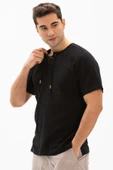 Kısa Kol Şile Bezi Zımbalı Erkek Yazlık Tshirt Siyah 3003 thumbnail 3
