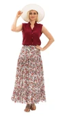 Buse Vual Uzun Yazlık Etek Tomurcuk Desen Beyaz 6165 2XL-3XL Beyaz - 5