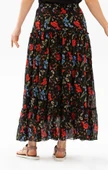 Buse Vual Uzun Yazlık Etek Gelincik Desen Kırmızı Siyah Çizgili 6159 2XL-3XL Siyah - 3