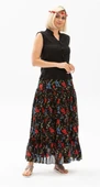 Buse Vual Uzun Yazlık Etek Gelincik Desen Kırmızı Siyah Çizgili 6159 2XL-3XL Siyah - 2