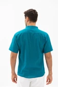 Kısa Kol Şantuklu Pamuk Bodrum Erkek Yazlık Tshirt Petrol 3053 - 2