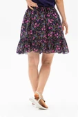 Buse Vual Kısa Yazlık Etek Tomurcuk Desen Koyu Mor 6169 2XL-3XL Koyu Mor - 4