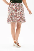 Buse Vual Kısa Yazlık Etek Tomurcuk Desen Beyaz 6165 2XL-3XL Beyaz - 3