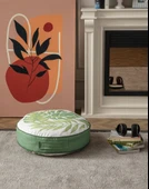 Yeşil Bitki ve Palmiye Desenli Puf Yer Minderi, 60x60 cm, Balkon ve Teras için Uygun - 1