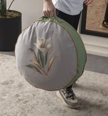 Gri Çiçek Desenli Dekoratif Taşınabilir Yuvarlak Puf Yer Minderi 60x60cm - 2