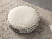 Krem Rengi Yuvarlak Taşınabilir Dekoratif Yer Minderi Puf 60x60 cm - 1