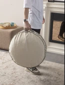 Krem Rengi Yuvarlak Taşınabilir Dekoratif Yer Minderi Puf 60x60 cm - 2