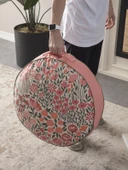 Çiçek Desenli Taşınabilir Yuvarlak Yer Minderi Puf 60x60 cm - 5
