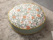 Yeşil Çiçek Detaylı Taşınabilir Yuvarlak Dekoratif Yer Minderi Puf 60 x 60 cm - 1
