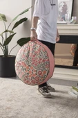 Çiçek Desenli Taşınabilir Yuvarlak Yer Minderi Puf 60x60 cm - 4