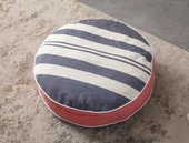 Çizgili Taşınabilir Dekoratif Yuvarlak Yer Minderi Puf, 60x60 cm - 1