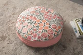 Çiçek Desenli Taşınabilir Yuvarlak Yer Minderi Puf 60x60 cm - 2