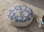 Mavi Papatya Desenli Yuvarlak Dekoratif Taşınabilir Yer Minderi Puf, 60x60 cm - 2