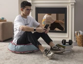 Balık Desenli Dekoratif Taşınabilir Yer Minderi Puf 60x60cm - 4