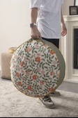 Yeşil Çiçek Detaylı Taşınabilir Yuvarlak Dekoratif Yer Minderi Puf 60 x 60 cm - 2