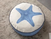 Mavi Deniz Yıldızı Desenli Dekoratif Yer Minderi Yuvarlak Puf Taşınabilir 60 x 60 cm - 2