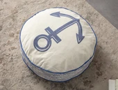 Çapa Desenli Taşınabilir Yuvarlak Dekoratif Yer Minderi Puf 60x60cm - 1