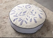 Mavi Dal Desenli Yuvarlak Dekoratif Taşınabilir Yer Minderi Puf 60 x 60 cm - 1