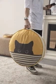 Kedi Desenli Dekoratif Yuvarlak Puf Yer Minderi Taşınabilir 60 x 60 cm - 2