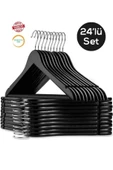BabyLondy 24 Adet Ahşap Görünümlü Plastik A Kalite Siyah Elbise Askı - 1