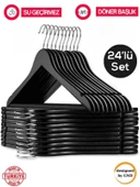 BabyLondy  BabyLondy 24 Adet Ahşap Görünümlü Plastik A Kalite Siyah Elbise Askı - 1