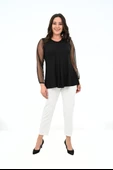 Kadın Büyük Beden Pileli V Yaka Tül Detaylı Bluz 1857-25 - 3