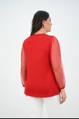 Kadın Büyük Beden Pileli V Yaka Tül Detaylı Bluz 1857-25 - 12