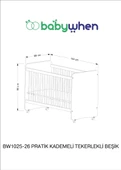 Babywhen BW1026 - Pratik Kademeli Tekerlekli Bebek Beşik Ahşap 60x120 - 8