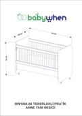 Babywhen Tekerlekli Kademeli Anne Yanı Bebek Beşik - Bebek Yatağı - Park Yatak - Beyaz - 60x120 Cm - Bw1065 - 7