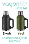 Vagonlife 1.2 Litre Bardaklı Kullanım Kulplu Paslanmaz Çelik Termos-FFVGN1004-1200ML - 1