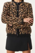 Kadın Şardonlu Leopar Desenli Kısa Sakallı Triko Hırka - 5