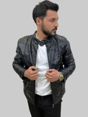 Erkek Motorcu Siyah Deri Mont&Ceket - 10