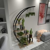 Dekoratif Metal Çiçeklik Ferforje Ahşap Çiçeklik Saksılık - 1