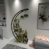 Dekoratif Metal Çiçeklik Ferforje Ahşap Çiçeklik Saksılık - 3