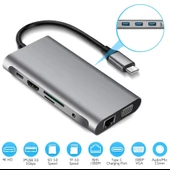Valkyrie 10 in 1 USB 3.0 HDMI 4K SD Macbook Type-C Hub Çevirici Çoklayıcı - 3