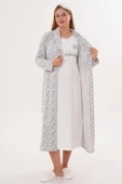 Mecit 6101 Bayan Hamile Lohusa Gri Sabahlık Gecelik Takımı thumbnail 7