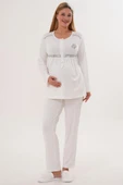 Mecit 6100 Bayan Hamile Lohusa Gri Şardonlu Sabahlık Pijama Takım thumbnail 10