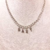 Gri Baby Yazılı Harfli 45 cm Zincirli Hediyelik Bayan Kolye Takı thumbnail 2