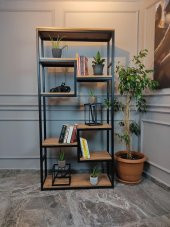 Dekoratif Ahşap Ve Metal Kitaplık Çok Amaçlı Raf Ev Ofis Kitaplık - 1