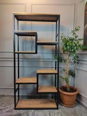 Dekoratif Ahşap Ve Metal Kitaplık Çok Amaçlı Raf Ev Ofis Kitaplık - 2