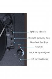 Record Master Vintage Bluetooth Özellikli Pikap Plak Çalar - Siyah - 5