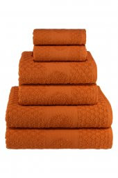 Textile Colors Raket Desenli Pamuk Banyo Havlu Seti 12 Adet, 4 Banyo havlusu, 4 El Havlusu, ve 4 Yüz Havlusu, -Style- Açık Kırmızı, Turuncu - 5