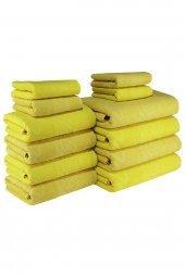 Ananas Desenli Pamuk Banyo Havlu Seti 12 Adet, 4 Banyo havlusu, 4 El Havlusu, ve 4 Yüz Havlusu, -Style- Açik Sari, Sari thumbnail 1