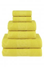 Ananas Desenli Pamuk Banyo Havlu Seti 12 Adet, 4 Banyo havlusu, 4 El Havlusu, ve 4 Yüz Havlusu, -Style- Açik Sari, Sari thumbnail 5